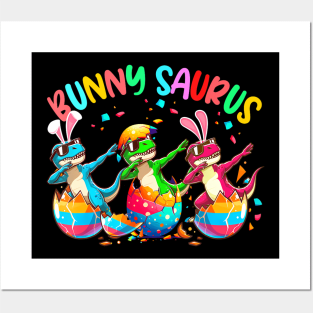 Bunny Saurus Three Dabbing Bunny Trexes Sunglasses In Eggs Posters and Art